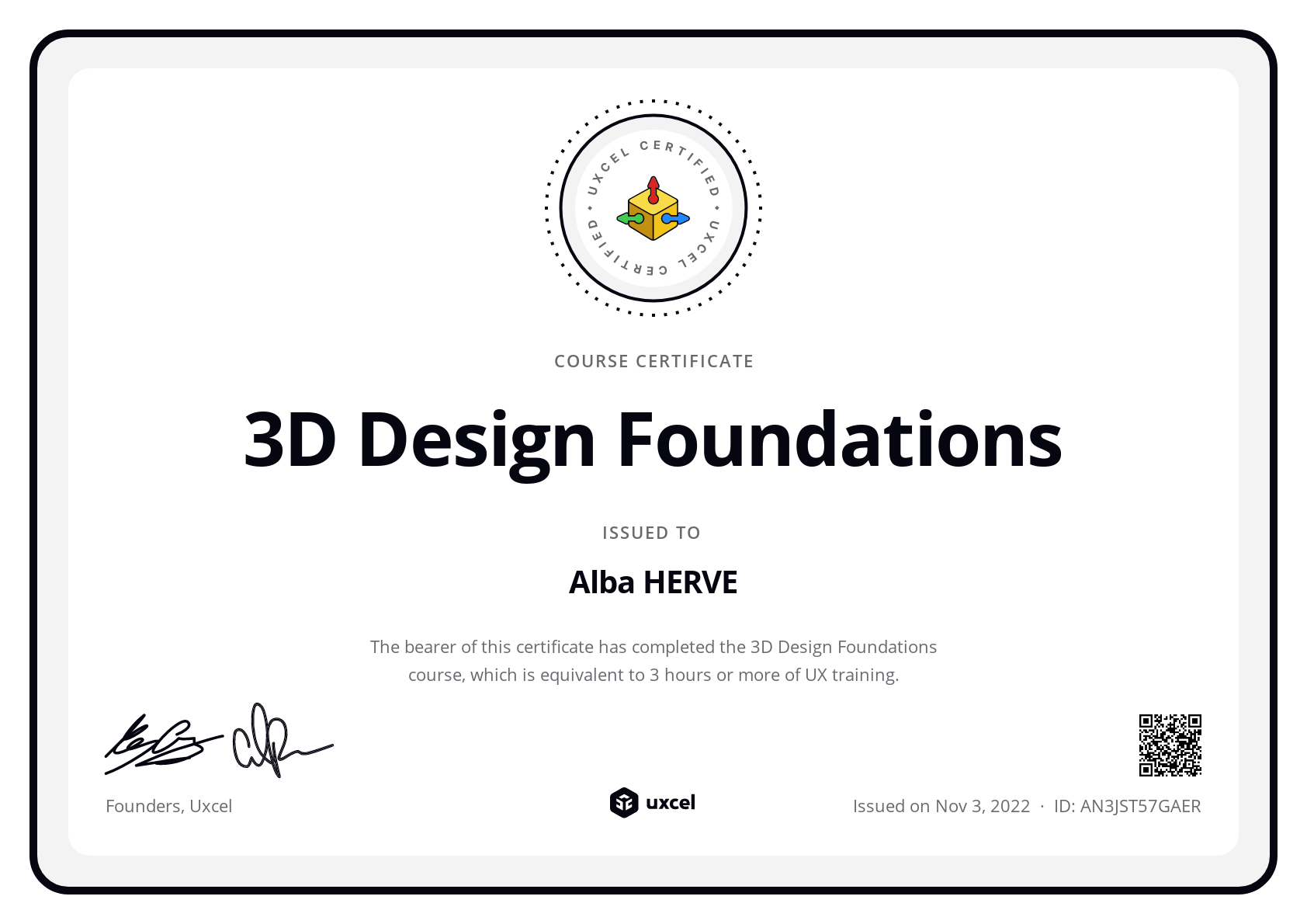 Alba HERVE's certificate